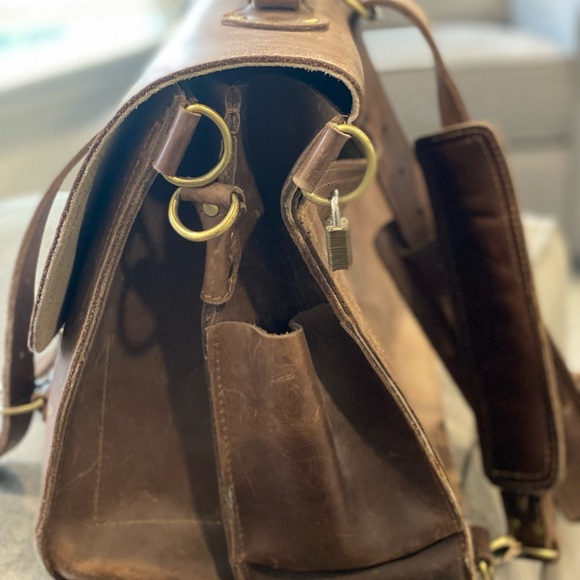 Brown Leather Messenger Bag with Gold Hardware